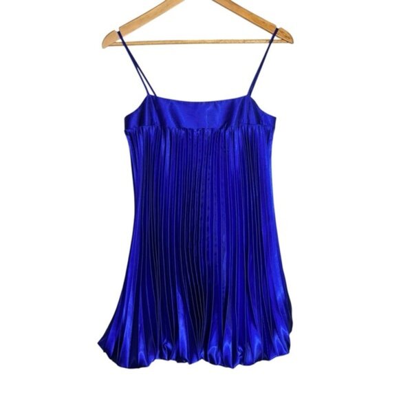 Jessica Mcclintock for Gunne Sax Blue Pleated Bubble Mini Dress Size 5 - Picture 1 of 10